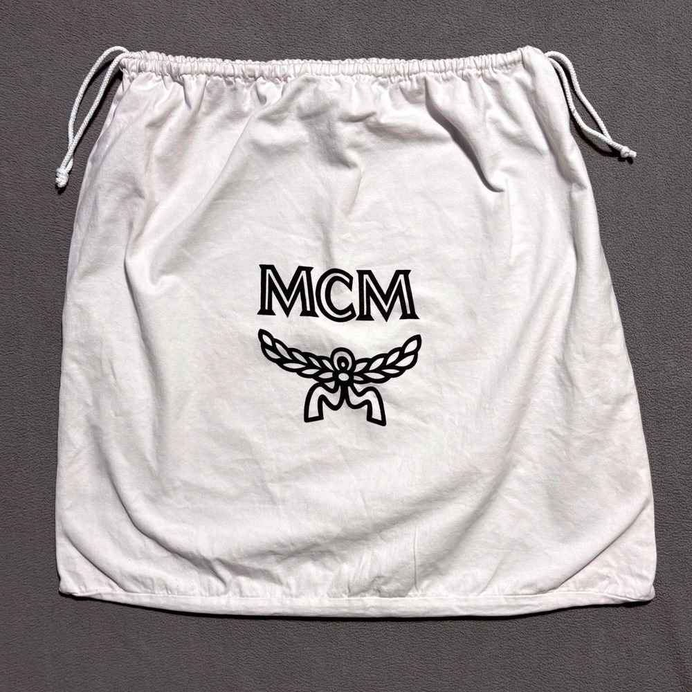 MCM Dust Bag L/XL White Cotton Drawstring Logo Tote Bag Shoes Purse Protector